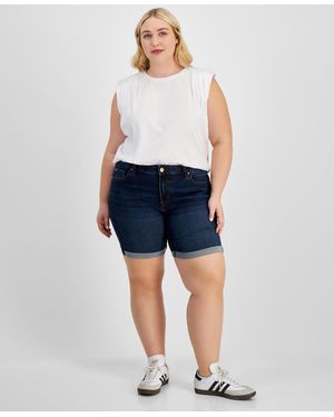 Celebrity Pink Trendy Plus Size Rolled-cuff Denim Shorts - Blue