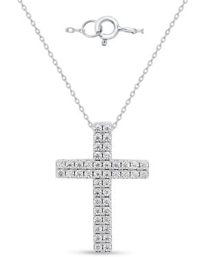 Forever Grown Diamonds Lab-grown Diamond Double Row Cross Pendant Necklace (2 Ct. T.w. - White