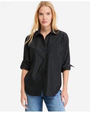 On 34th Lurex-stripe Oversized Button-down Top - Black