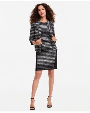 Kasper Check Print Open Seamed Jacket Crewneck Sleeveless Sheath Dress - Black