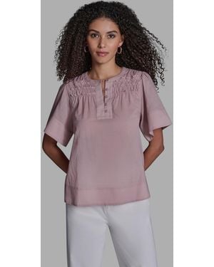 BCBGMAXAZRIA Short-sleeve Smocked Top - Purple