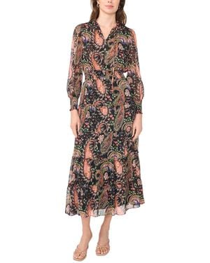 Msk Long-sleeve Mock-neck Tiered Maxi Dress - Brown