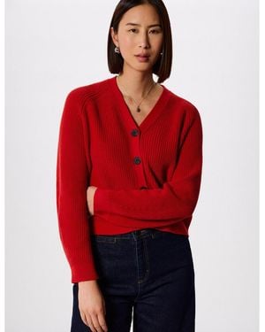 Whistles Cotton V-neck Cardigan - Red