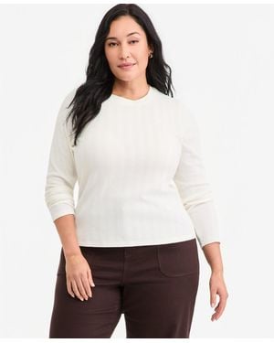 On 34th Plus Size Meet & Greet Pointelle Rib-knit Jacquard Long-sleeve Top - White