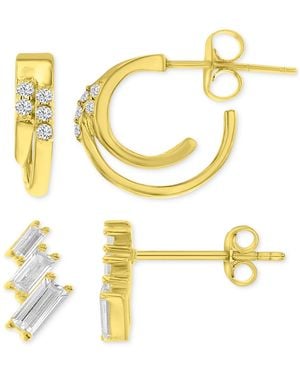 Macy's 2-pc. Set Cubic Zirconia Double Hoop & Graduated Baguette Stud Earrings - Metallic