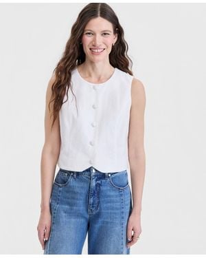 On 34th Cropped Linen Blend Button-front Vest - White