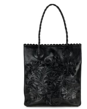 Patricia Nash Cavo Tooled Applique Leather Mini Tote Handbag - Black