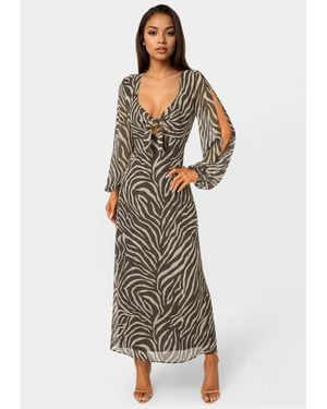 Bebe Printed Chiffon Tie Front Maxi Dress - White
