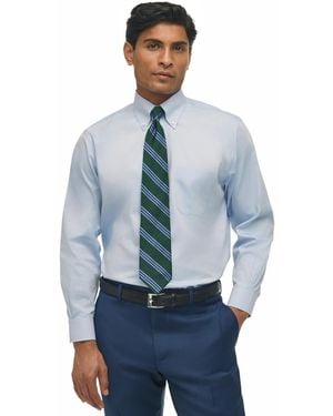 Brooks Brothers Regular Fit Non-iron Polo Button-down Collar Solid Pinpoint Dress Shirt - Blue