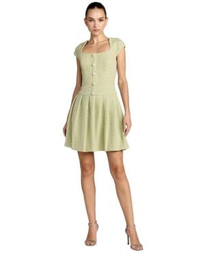 Mac Duggal Boucle Cap Sleeve Pleated Skirt Mini Dress - Green