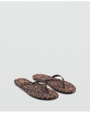 Mango Leopard Print Strap Sandals - Black