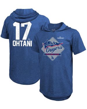 Majestic Shohei Ohtani Los Angeles Dodgers 2024 World Series Champions Name Number Tri-blend Short Sleeve Pullover Hoodie - Blue