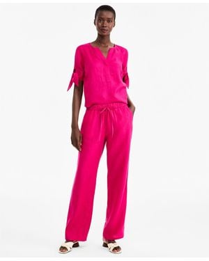 Charter Club 100% Linen Drawstring Pants - Pink
