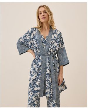 Pact Organic Cotton Staycation Short Robe - Blue