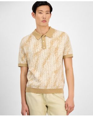 Alfani Sand-pattern Sweater Polo Shirt - Natural