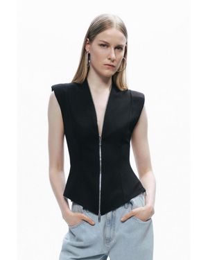 Nocturne Zipper Design Blouse - Black