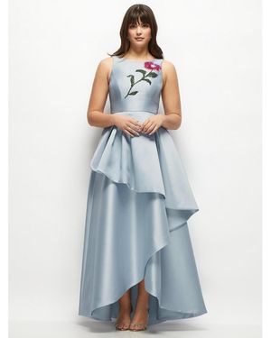 Alfred Sung Beaded Floral Bodice Satin Maxi Dress - Blue
