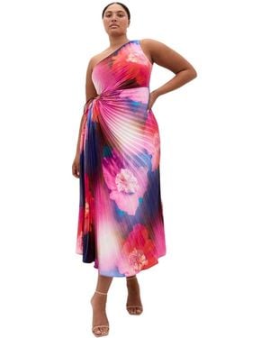 City Chic Firework Print Pleat Maxi Dress - Red
