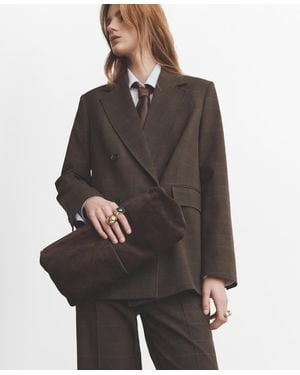 Mango Double-breasted Check Suit Jacket - Gray