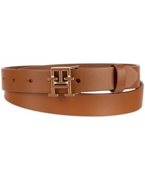 Tommy Hilfiger Enamel Monogram Buckle Casual Leather Belt - Brown