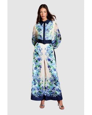 Coast Long Sleeve Placement Print Jumpsuit - Blue