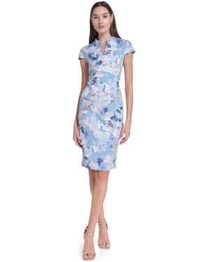 Calvin Klein Polyester-blend Printed Sheath Dress - Blue