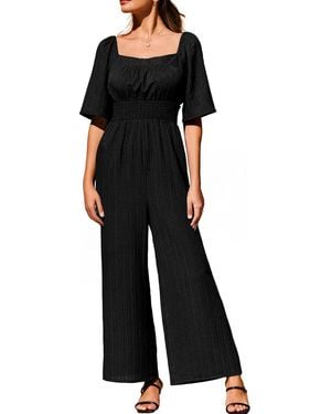 CUPSHE Wide Leg Jumpsuit With Smocked Details - Black