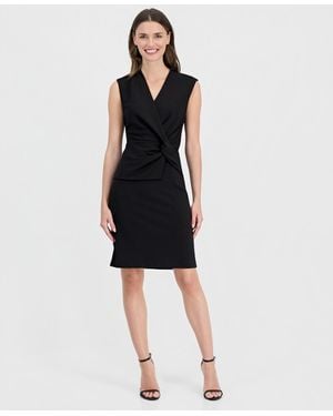 Anne Klein Twist-front-overlay Scuba Sheath Dress - Black