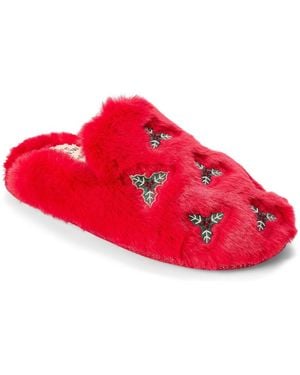 Dearfoams Holiday Fur Shaped Tab Scuff Slippers - Red
