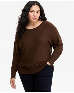 INC International Concepts Plus Size Boat Neck Raglan Sweater - Brown