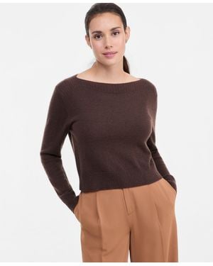 Charter Club Petite Cashmere Boat-neck Long-sleeve Sweater - Brown