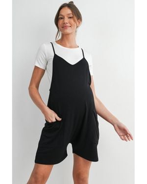Hello Miss Maternity Sleeveless Loose Fit V-neck Romper - Black