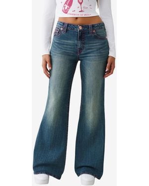 TRUE RELIGION Katrina High Rise Big T Flare Flap Jeans - Blue