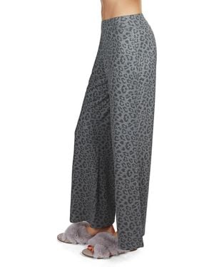 Memoi French Terry Cloth Leopard Print Lounge Pants - Gray
