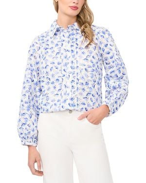 Cece Floral Collared Button-down Top - Blue