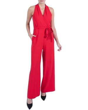 Julia Jordan Tie Waist Wide Leg Jumpsuit - Red
