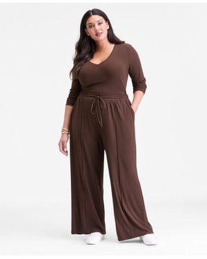 INC International Concepts Plus Size Ribbed Wide-leg Drawstring Pants - Brown