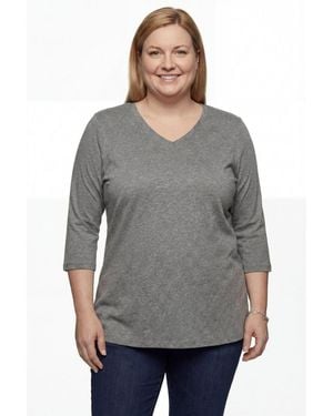 Woman Within Plus Size Within Perfect Three-quarter Sleeve V-neck Tunic - Gray