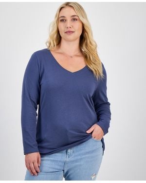 Aveto Plus Size V-neck Top - Blue