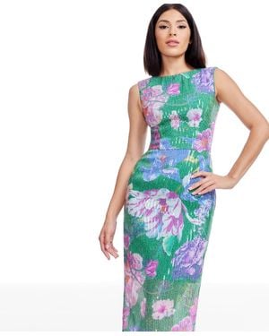 Dress the Population Claudette Floral-print Sequin Dress - Blue