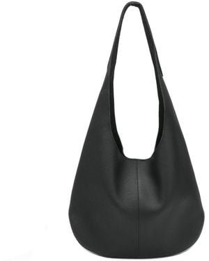 Susu Arc Leather Crescent Hobo Bag Soft Pebbled Shoulder Bag Casual Slouchy Handbag - Black