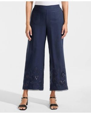 Lands' End Linen Embroidered Pants - Blue