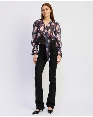 En Saison Jasmine V-neck Long-sleeve Blouse - Blue