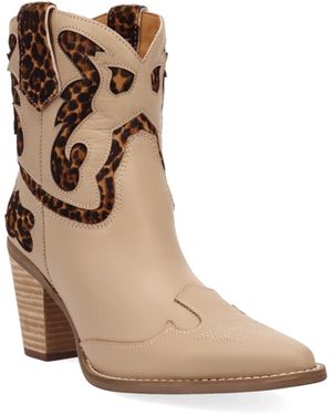 Dingo Run Wild Pointed-toe Block-heel Animal-print Leather Bootie - Brown