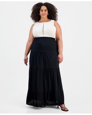 FULL CIRCLE TRENDS Trendy Plus Size Tiered Pull-on Maxi Skirt - Black