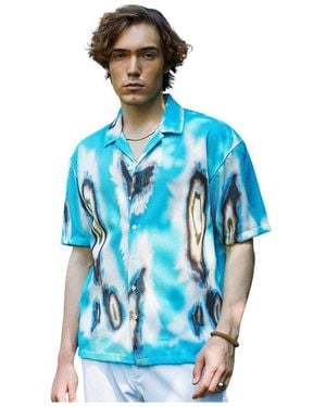 Campus Sutra Sky Topography Mesh Oversized Shirt - Blue