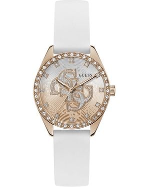 Guess Glitz Rose Gold-tone Stainless Pink Silicone Watch - White
