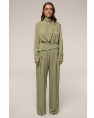 JLUXLABEL Alexa Satin Blouse Executive Pants - Green