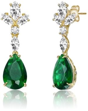 Genevive Jewelry Sterling Silver 14k Gold Plated Or White Gold Plated Dangle Earrings - Green