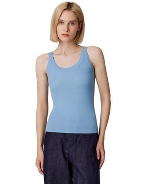 Jennie Liu Scoop Neck Tank Top | 75% Merino Wool 25% Silk Ultra-soft Layering Essential | Natrual Moisture Wicking Sweater - Blue